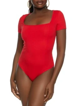 Solid Short Sleeve Square Neck Bodysuit