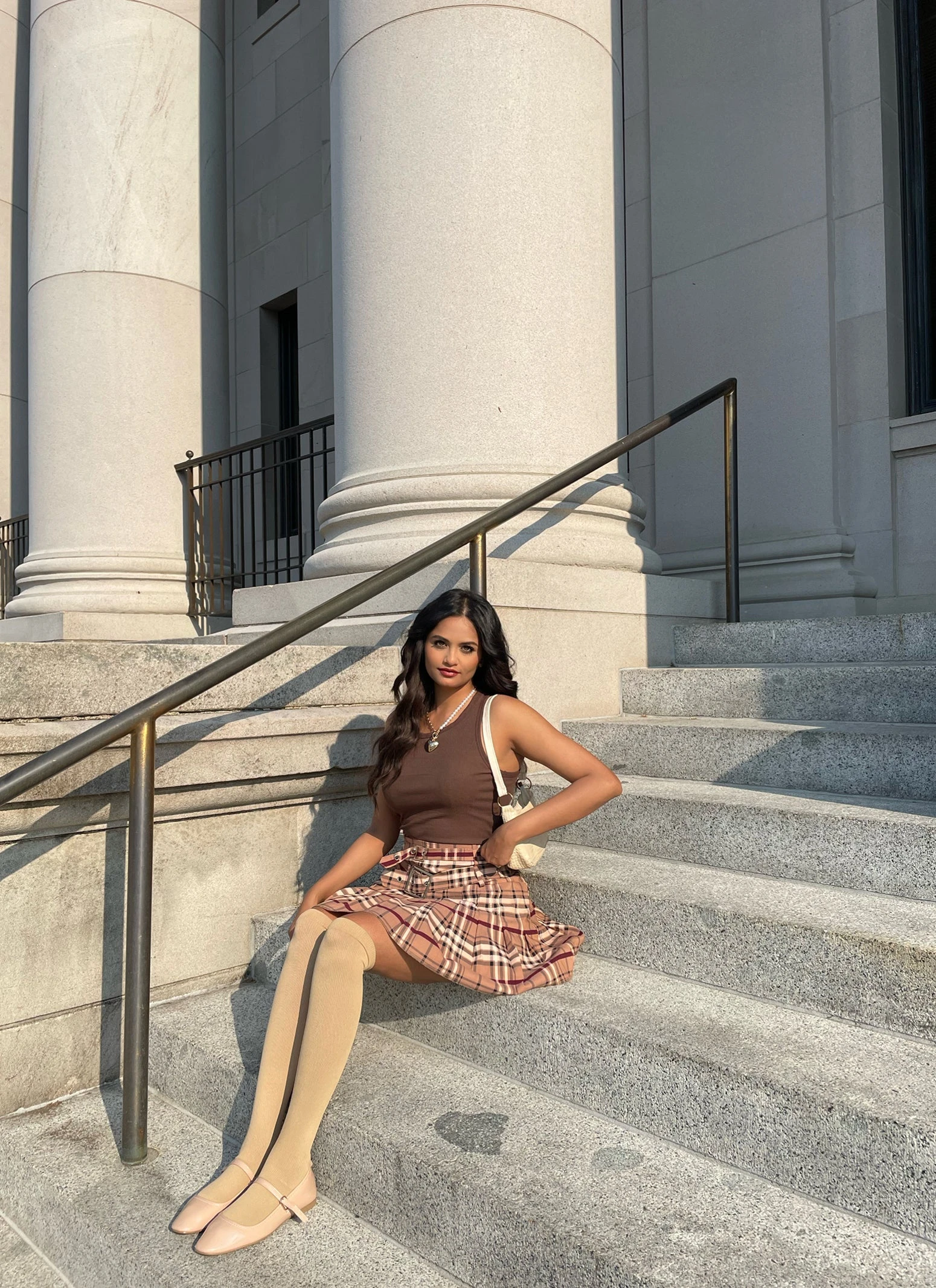 Plaid Belted Front Pleated Mini Skirt