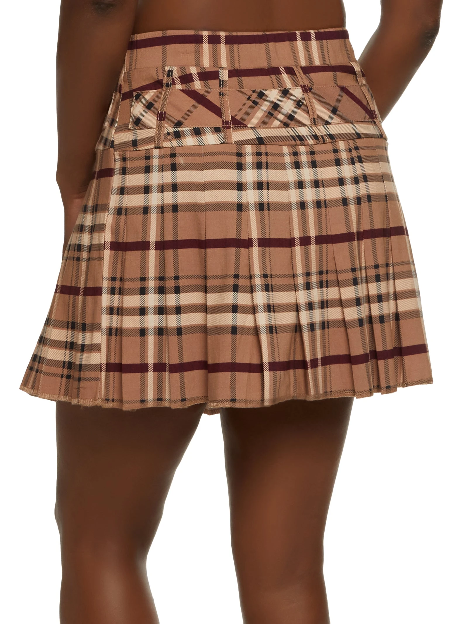 Plaid Belted Front Pleated Mini Skirt - Image 3