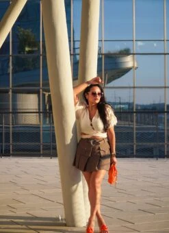 Belted High Waist Pleated Skirt