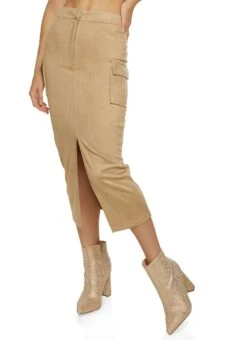 Faux Suede Cargo Pocket Maxi Skirt