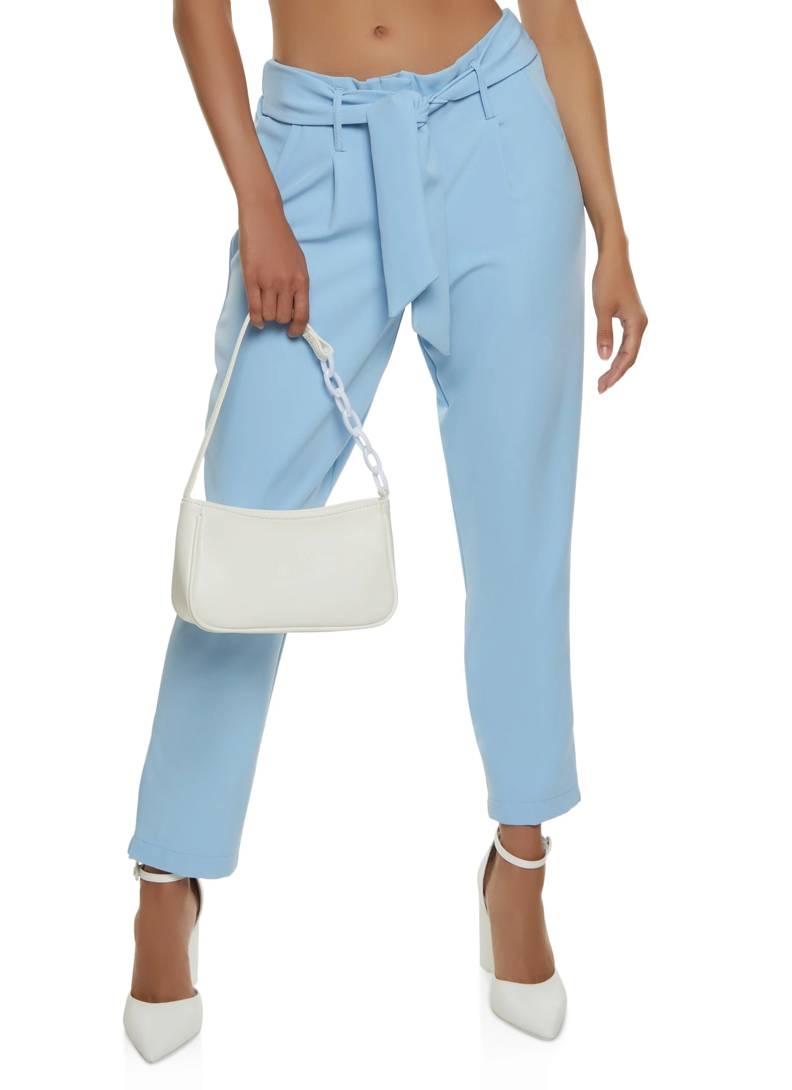 Crepe Knit Tie Front Waist Ankle Pants