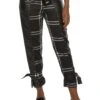 Faux Leather Detail Tie Ankle Pants