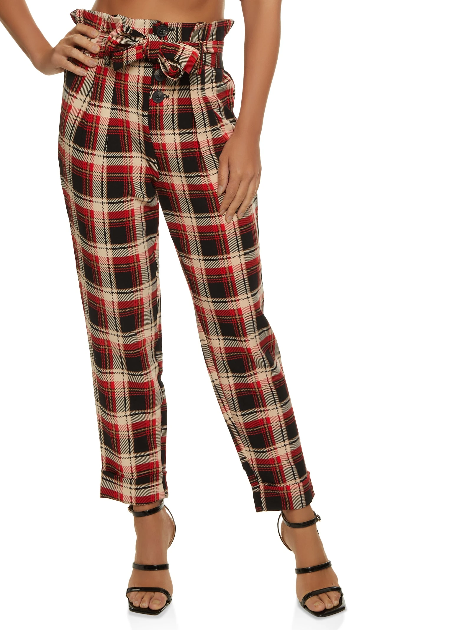 Plaid Paper Bag Waist Pants