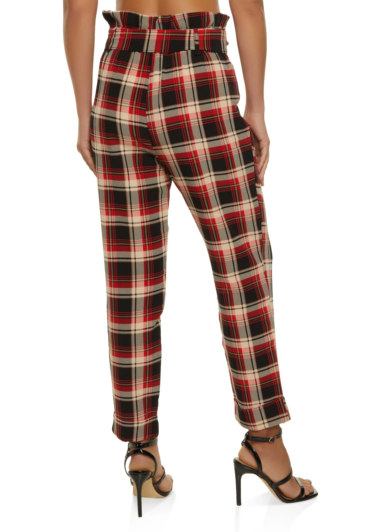 Plaid Paper Bag Waist Pants - Image 2