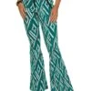 Patterned Zip Trim Pintuck Flared Pants