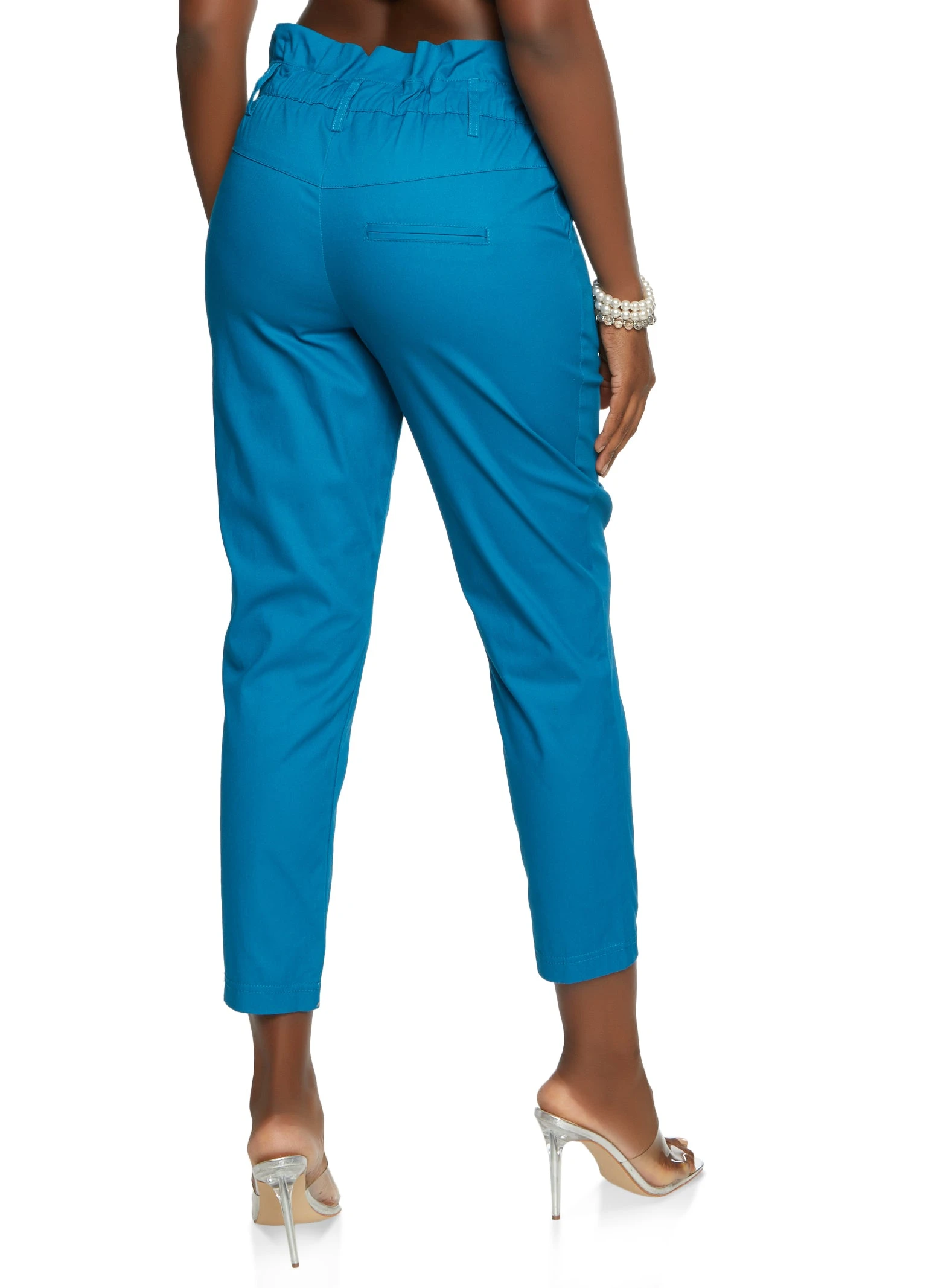 Rhinestone Button Detail Paper Bag Waist Pants - Image 2