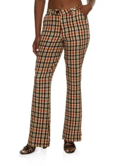 Plaid Flare Dress Pants