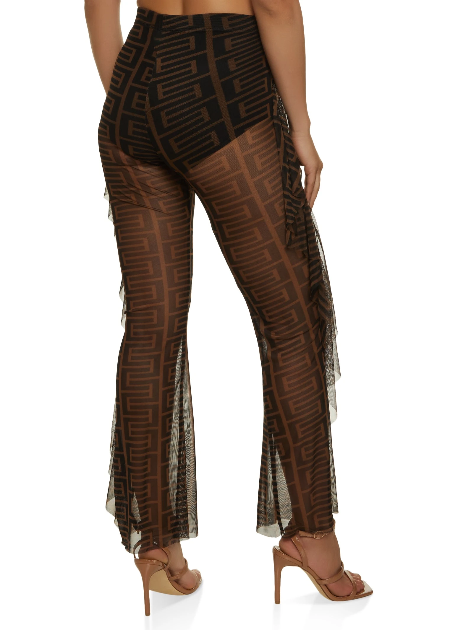 Geo Print Mesh Mesh Ruffled Leg Pants - Image 3