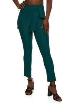 Crepe Knit Tie Waist Cargo Pocket Pants