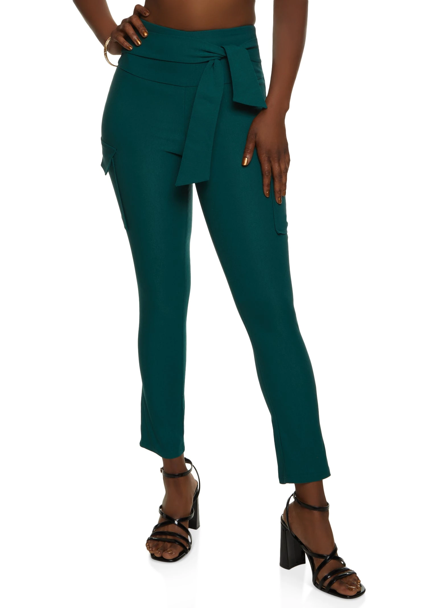 Crepe Knit Tie Waist Cargo Pocket Pants