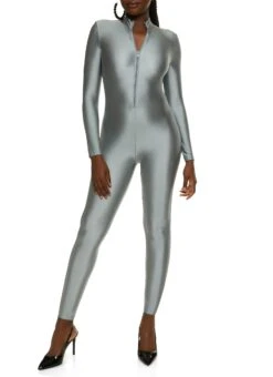 Solid Half Zip Catsuit
