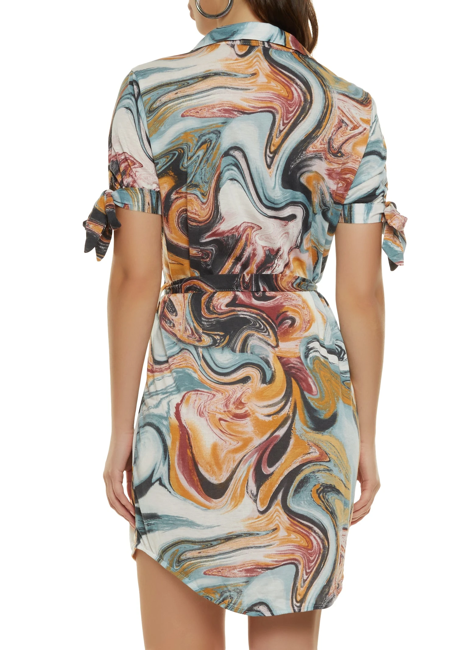 Psychedelic Print Button Front Tie Waist Shirt Dress - Image 3