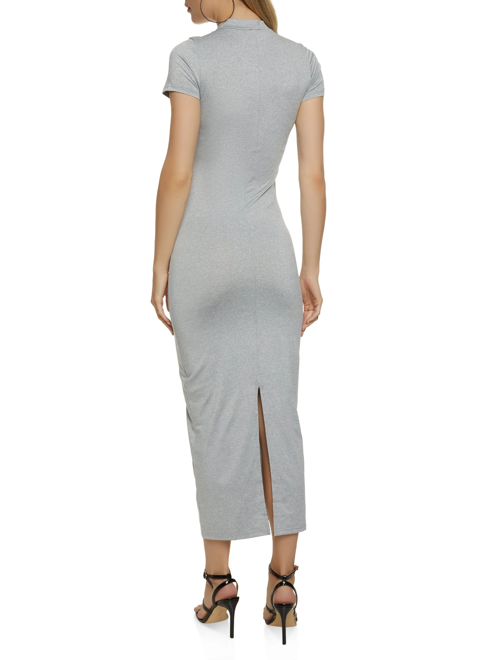 Solid Short Sleeve Mock Neck Maxi Dress - Image 3