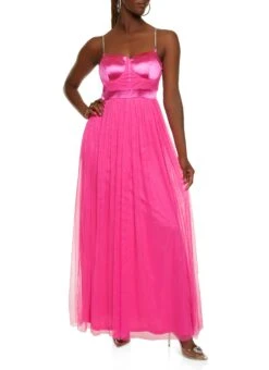 Rhinestone Strap Tulle Corset Maxi Dress