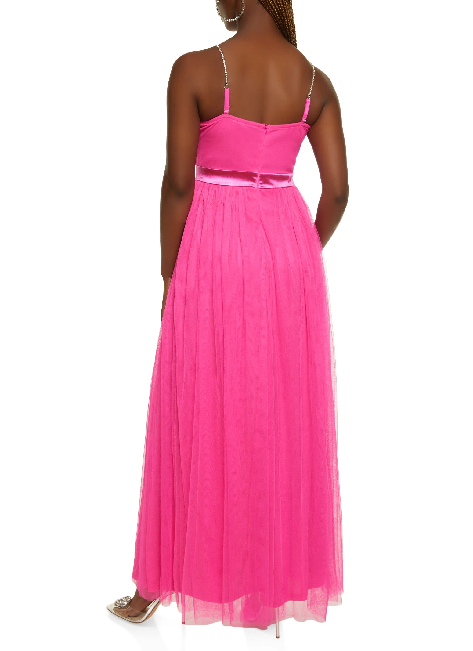 Rhinestone Strap Tulle Corset Maxi Dress - Image 3