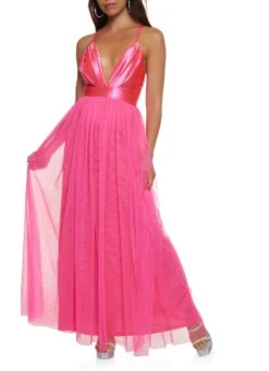 Plunge Tulle Maxi Dress