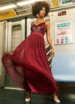 Sequin Tulle Maxi Dress
