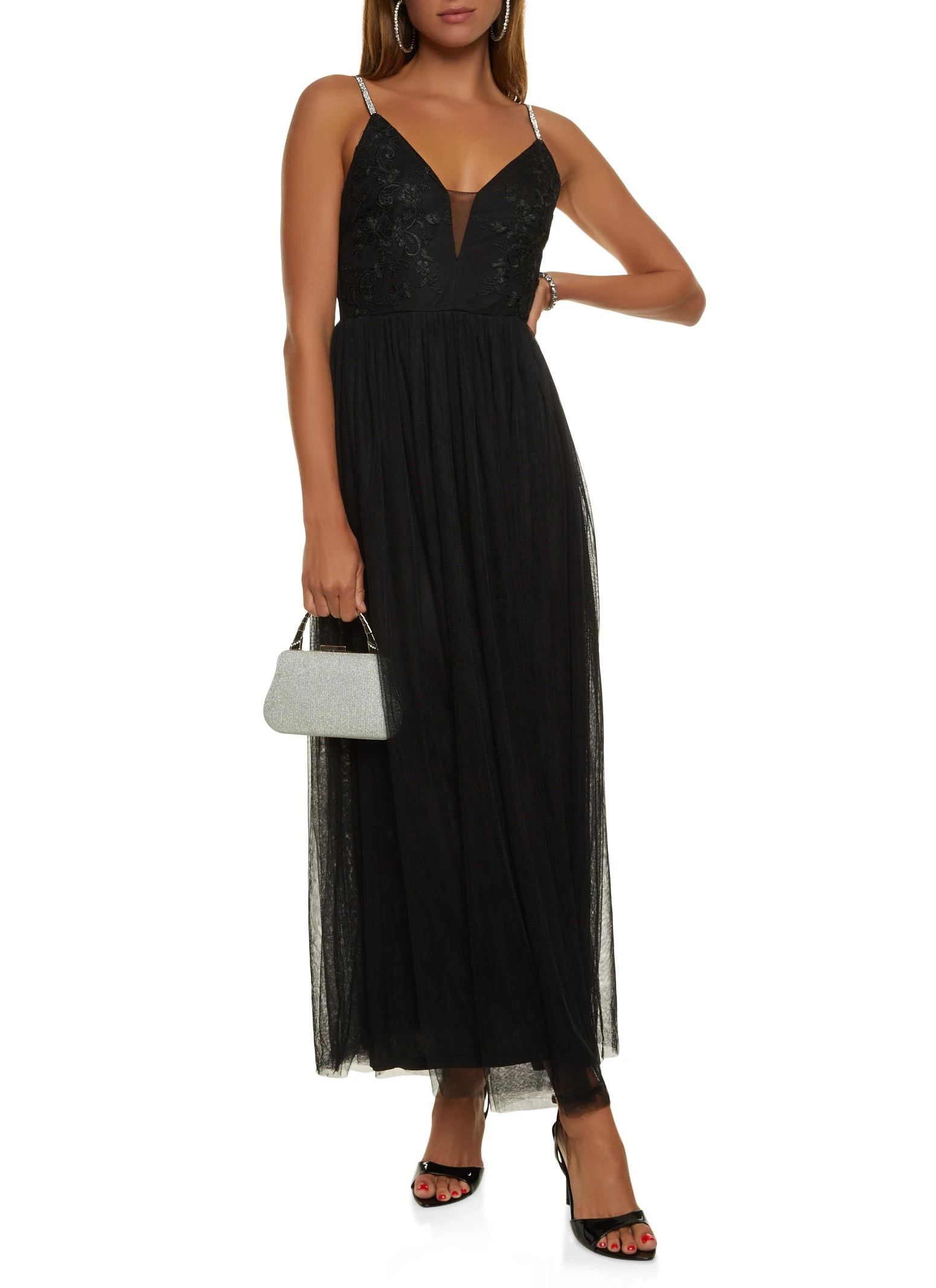 Rhinestone Strap Tulle Maxi Dress - Image 2
