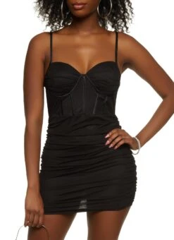 Ruched Mesh Mini Bustier Dress