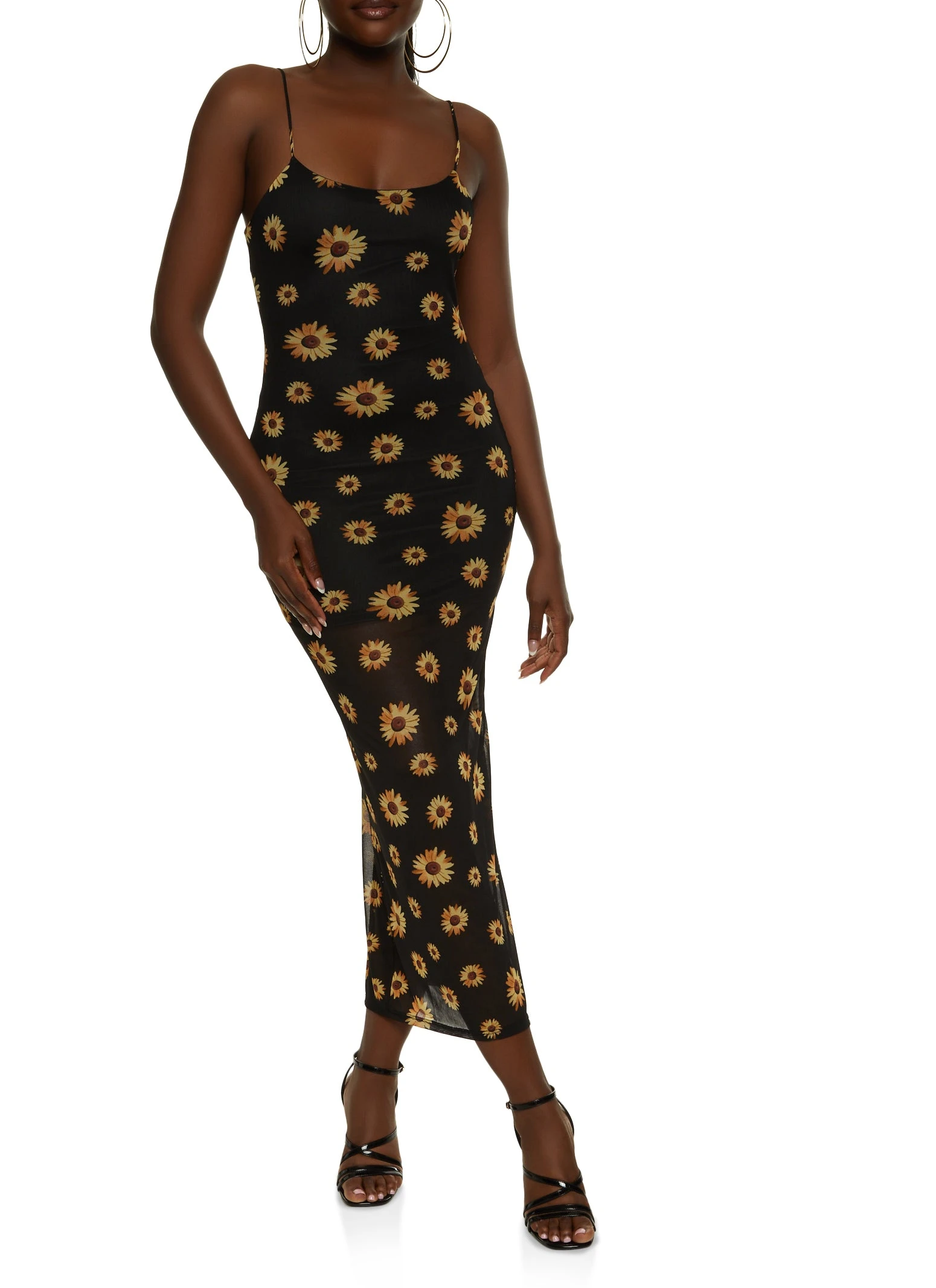 Mesh Printed Maxi Cami Dress