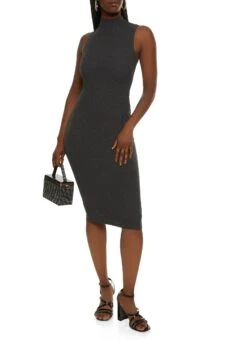 Ribbed Mock Neck Sleeveless Tank Dress