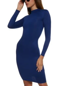 Mock Neck Long Sleeve Midi Dress