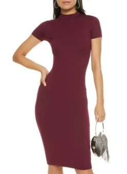 Solid Mock Neck Bodycon Dress