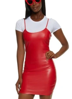 Faux Leather Bodycon Mini Dress With Tee