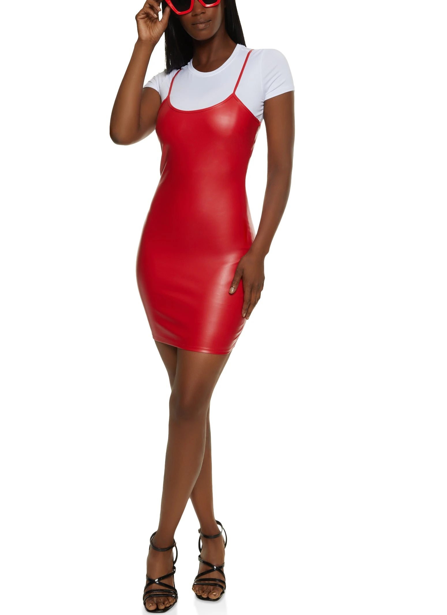 Faux Leather Bodycon Mini Dress With Tee - Image 2