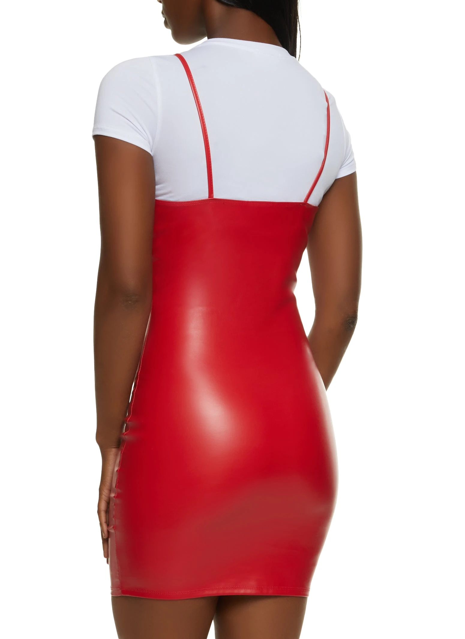 Faux Leather Bodycon Mini Dress With Tee - Image 3