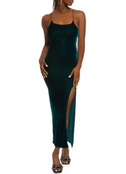 Velvet Scoop Neck Side Slit Maxi Dress