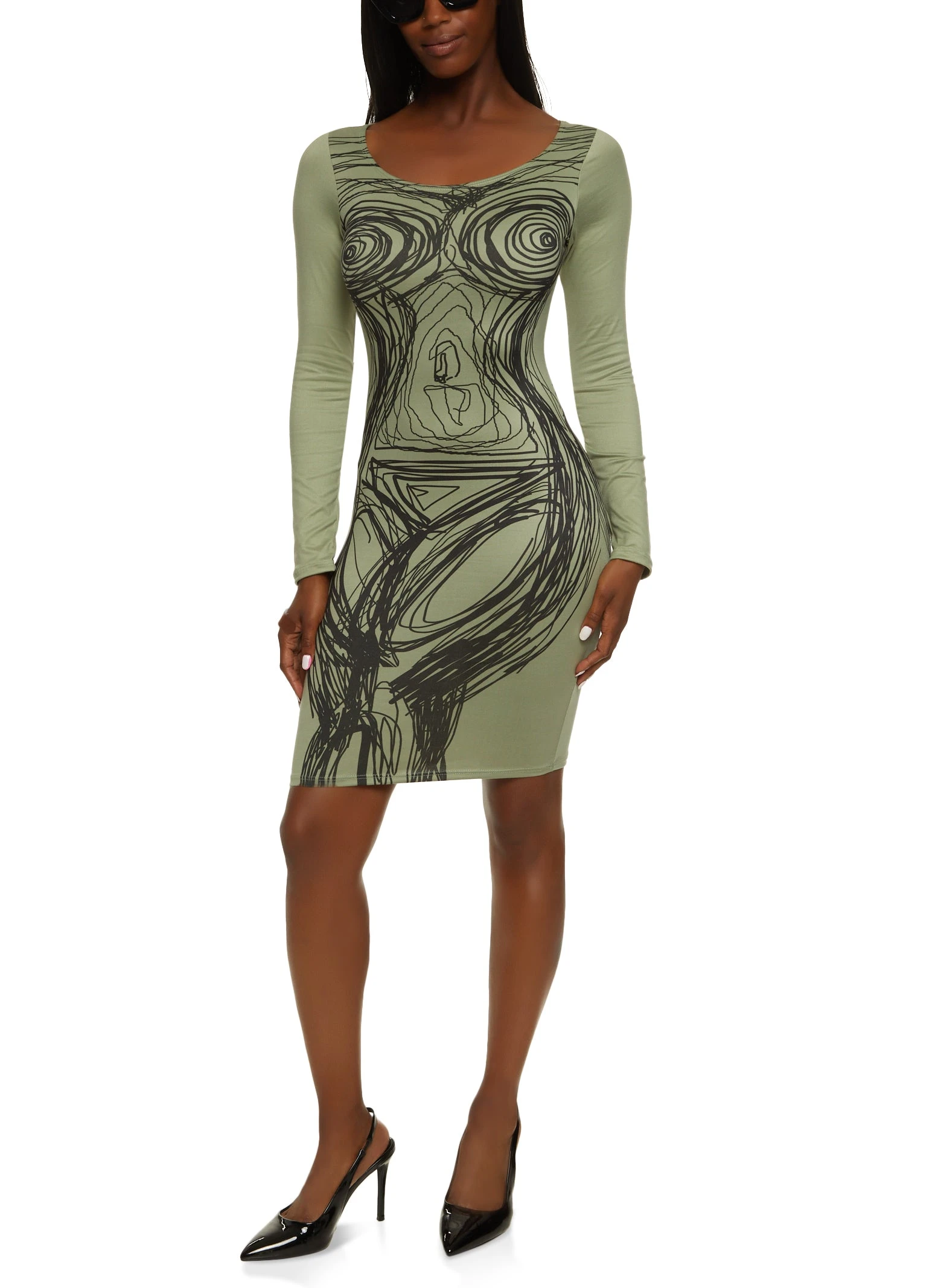 Body Print Scoop Neck Midi Dress - Image 2