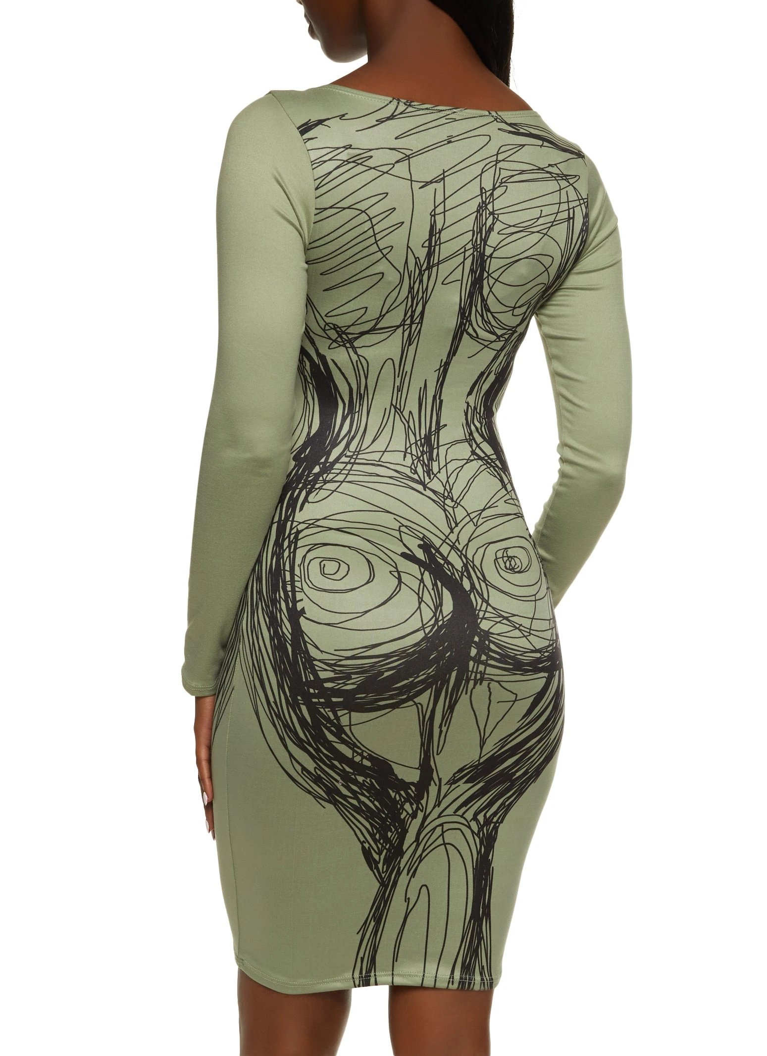 Body Print Scoop Neck Midi Dress - Image 3