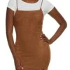 Faux Suede Cami Dress With Tee
