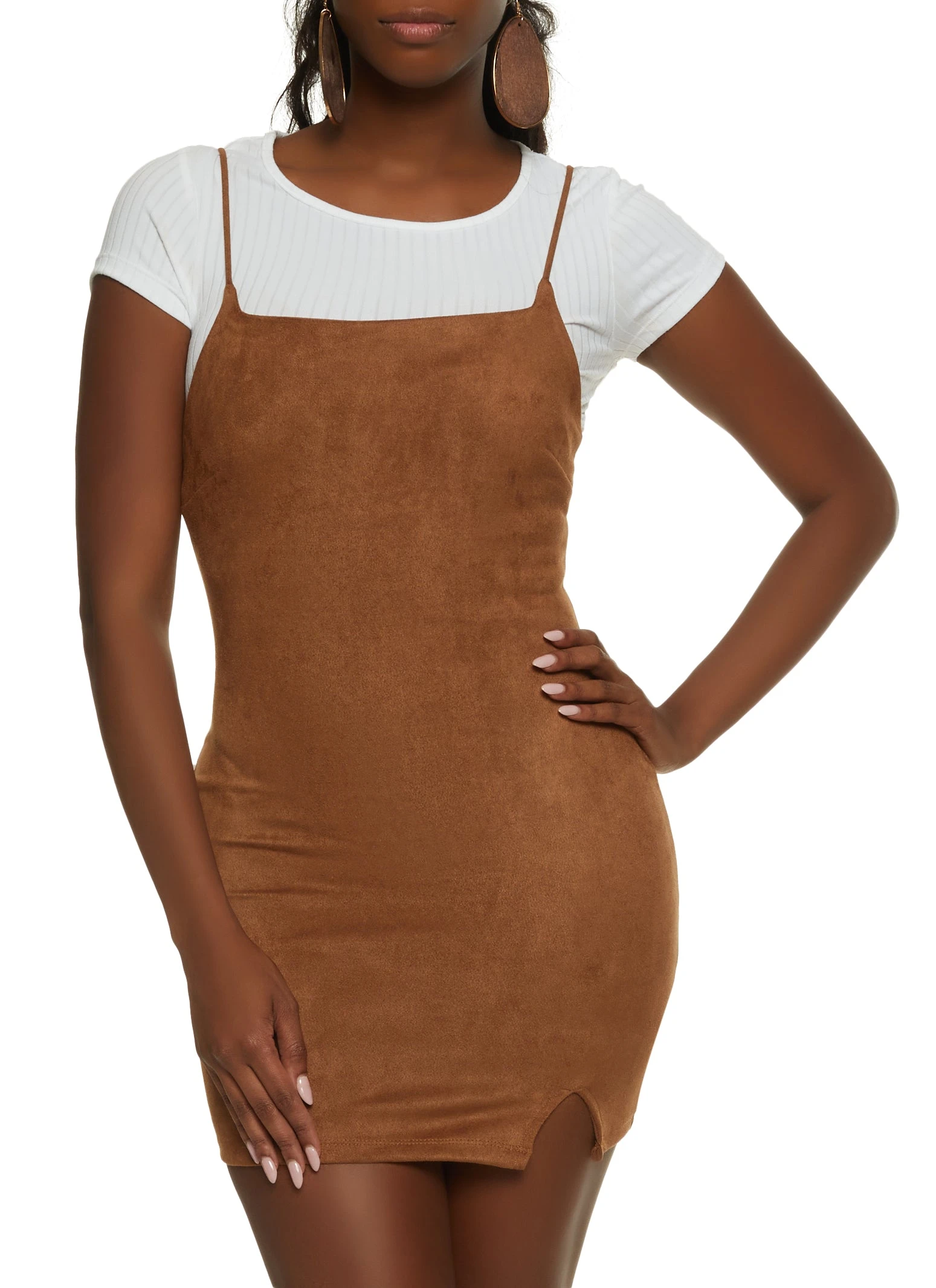 Faux Suede Cami Dress With Tee