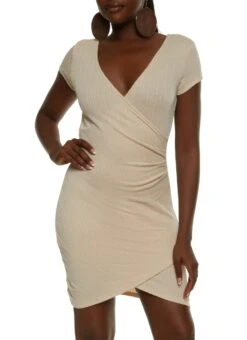 Textured Knit Mini Wrap Dress