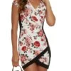 Contrast Trim Floral Print Tulip Hem Mini Dress
