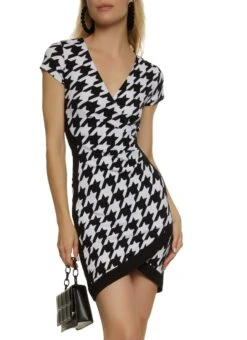 Houndstooth Tulip Hem Mini Dress