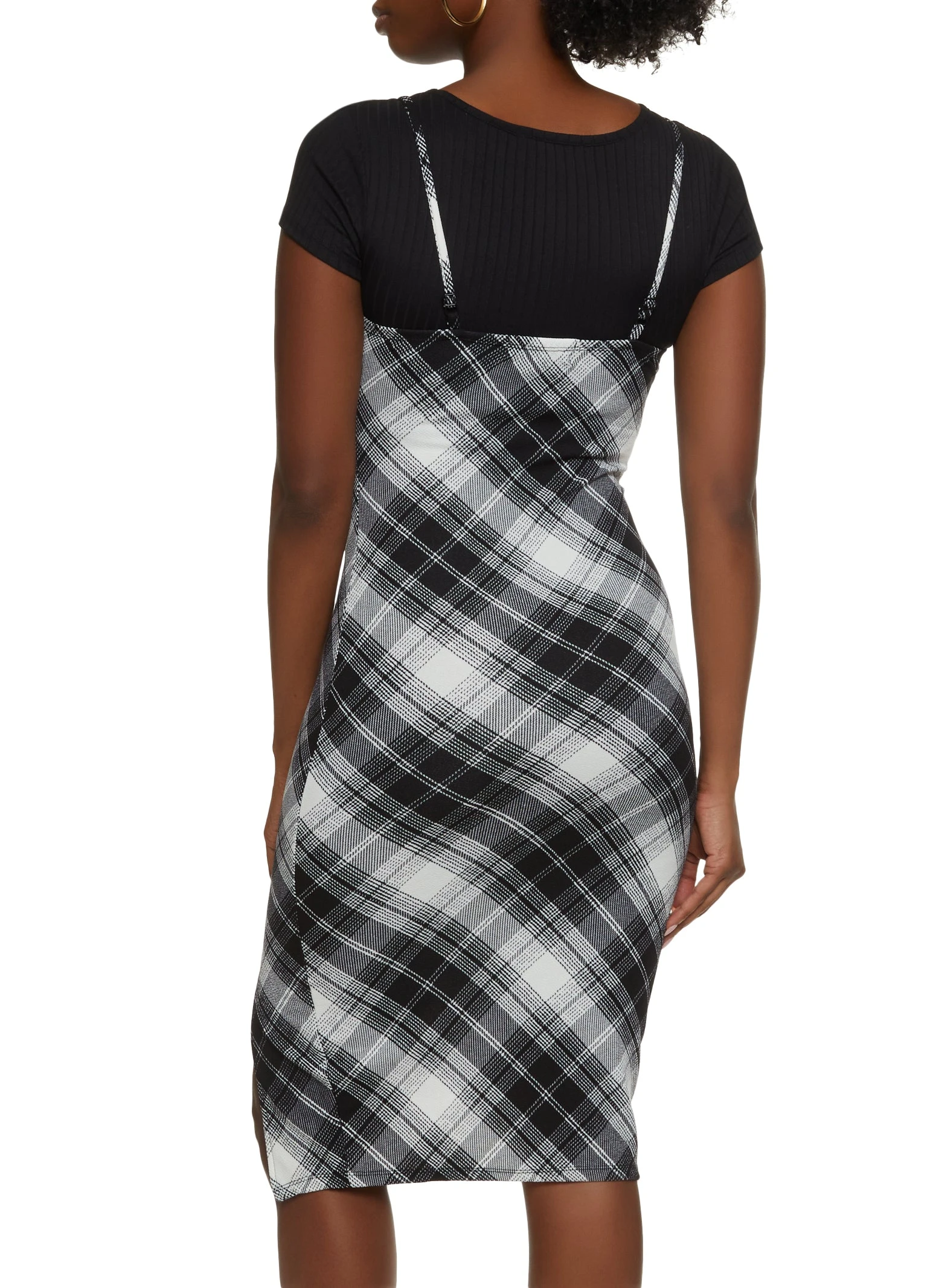 Plaid Lace Detail Cami Dress With Tee - Image 3