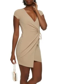 Crepe Knit O Ring Keyhole Wrap Dress