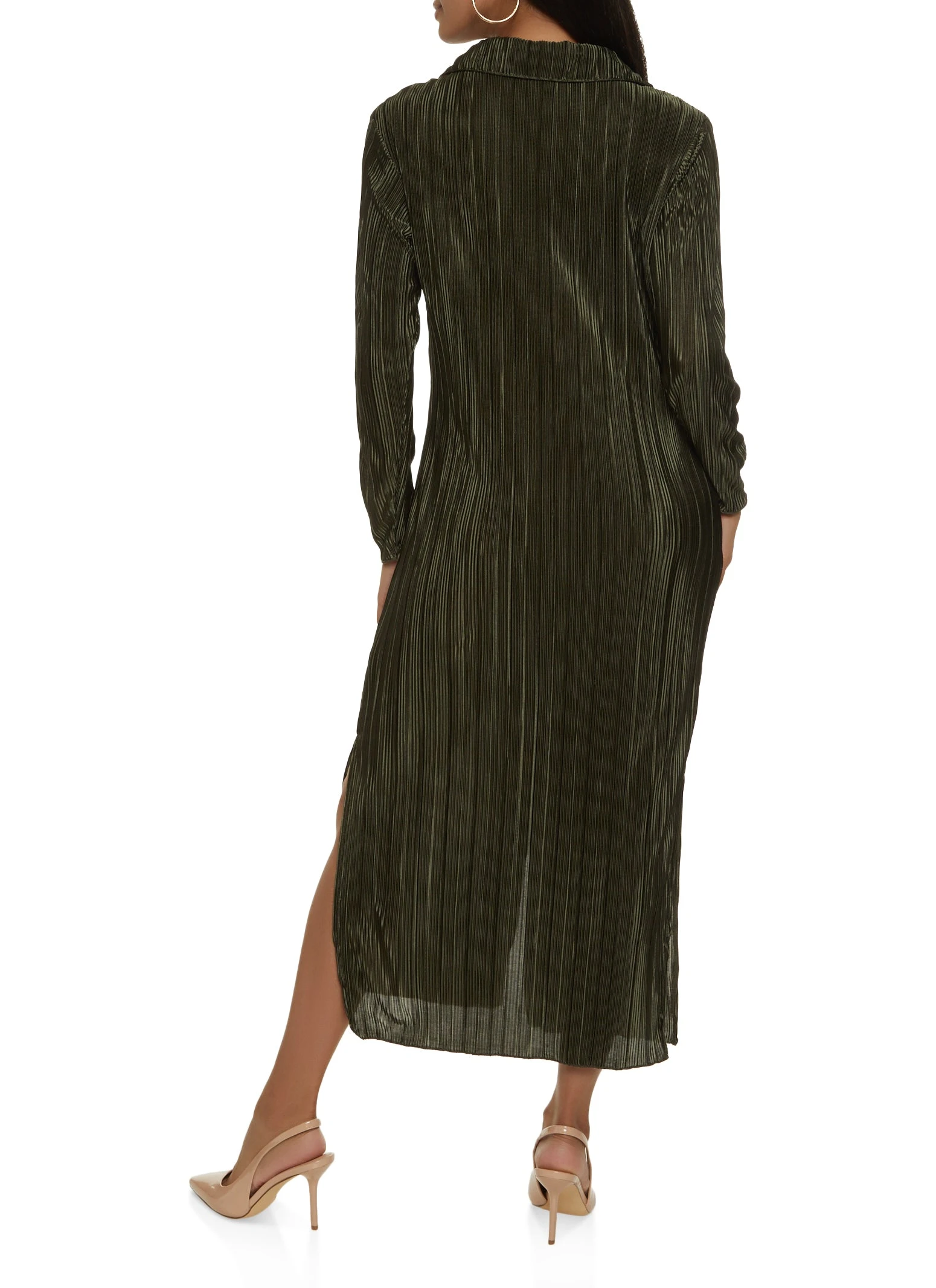 Plisse Button Front Maxi Shirt Dress - Image 3