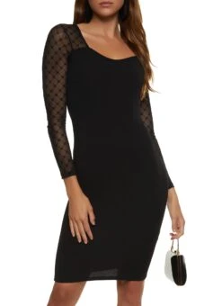 Mesh Velvet Burnout Sleeve Bodycon Dress