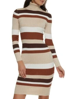 Striped Turtleneck Sweater Dress