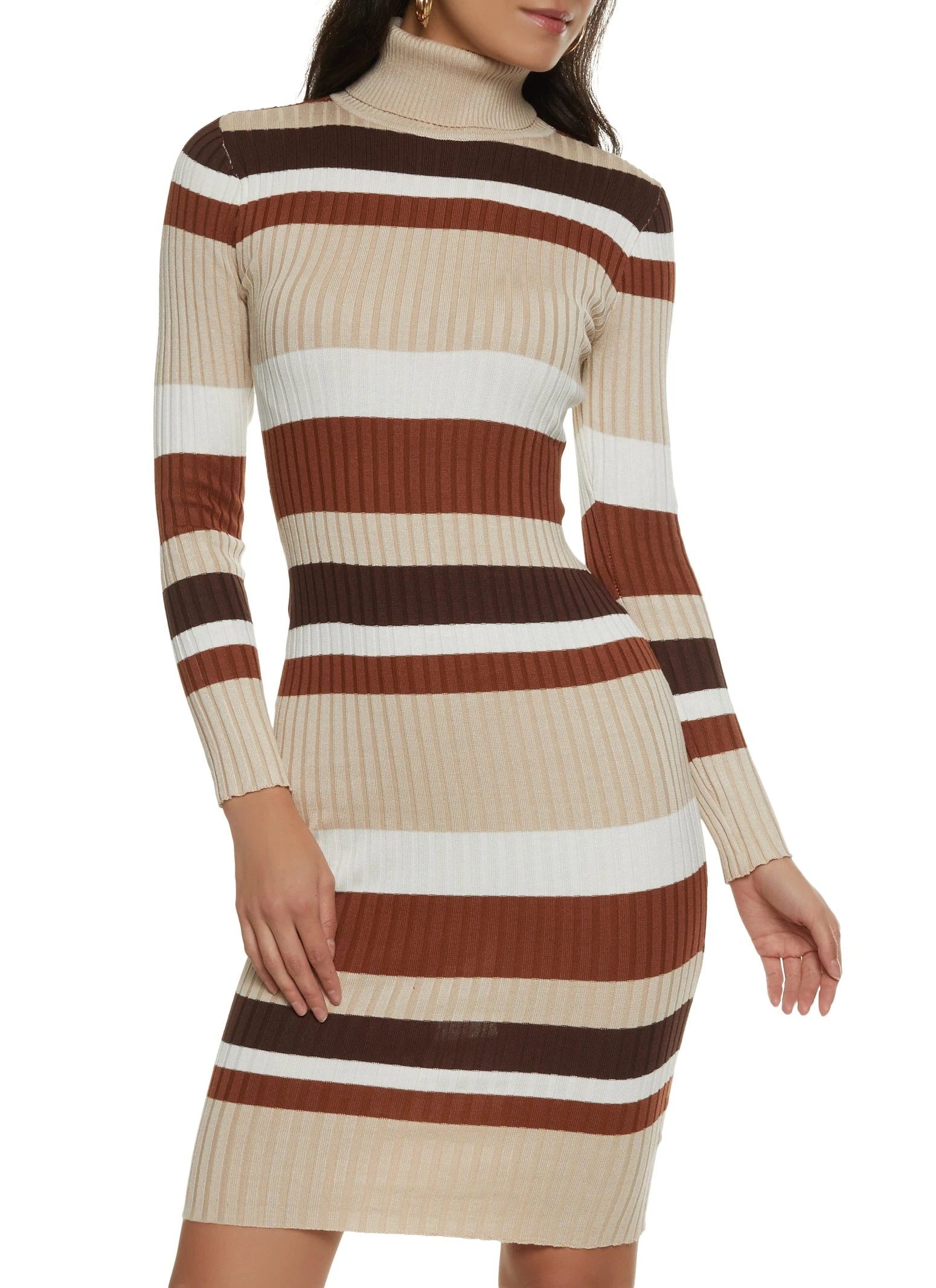 Striped Turtleneck Sweater Dress