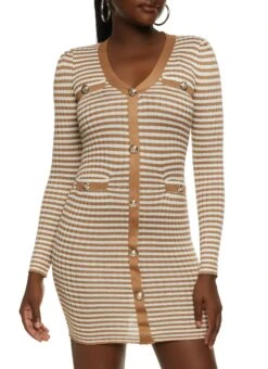 Striped Button Front Sweater Dress