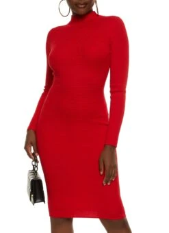 Ribbed Knit Mock Neck Bodycon Dress
