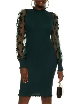 Floral Velvet Burnout Sleeve Sweater Dress