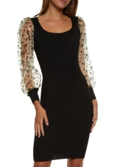 Floral Print Puff Sleeve Sweater Dress