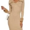 Faux Fur Trim Ribbed Sweater Dress